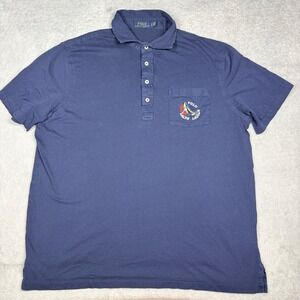Polo Ralph Lauren Navy Blue Short Sleeve Sailboat Embroidered Polo Shirt L